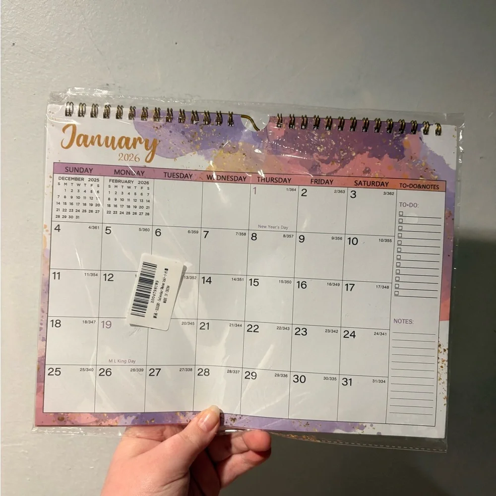 NIP purple & pink 2026 spiral calendar with sticker dots!